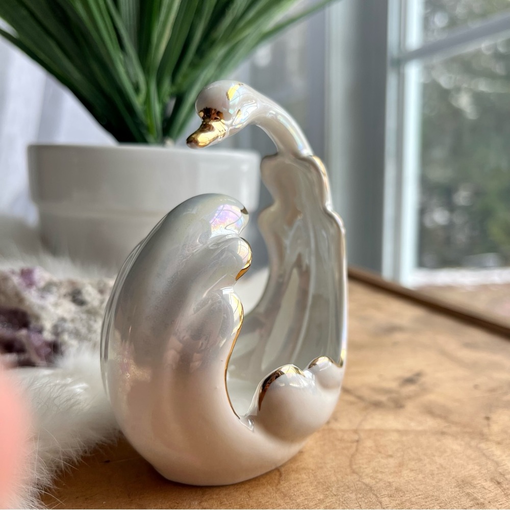 Vintage Lusterware Swan Trinket Bowl with Gold Accents - Picture 2 of 8